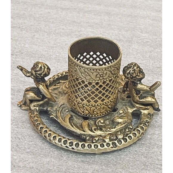 Baroque Cherub Hors D’oeuvres Pick Holder W 8 Theater Face Picks Gold Tone - Picture 2 of 12